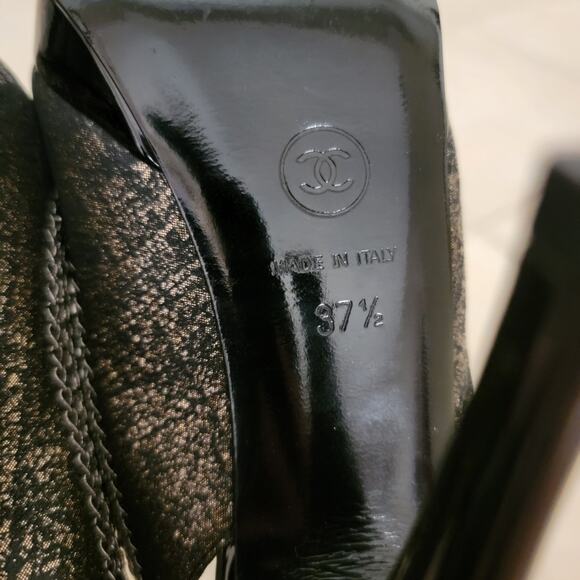 Chanel Vintage Platform Slingback Cap Toe Heels Logo CC Bow Leather 7 37.5 G2677 - Picture 10 of 14